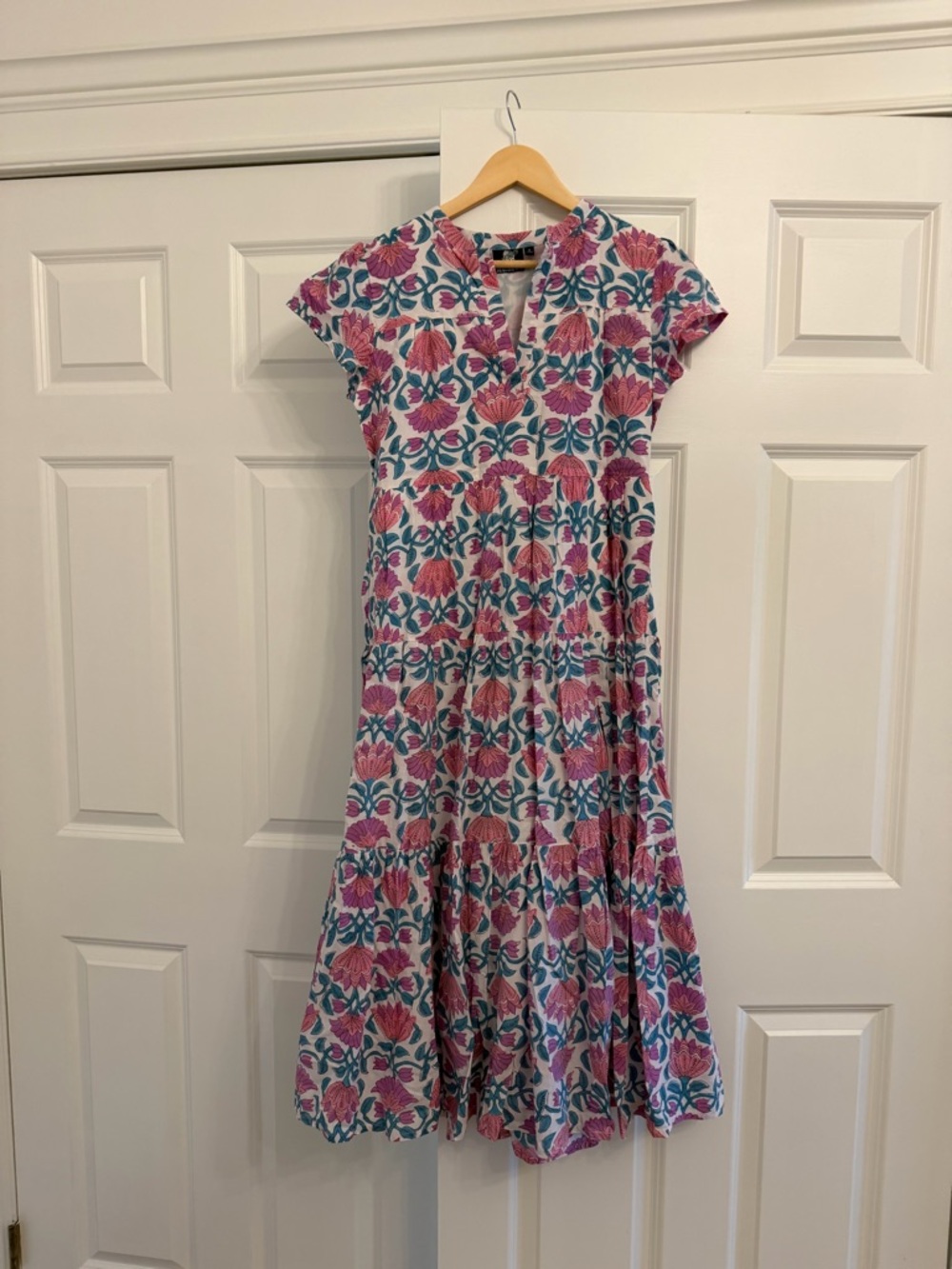 NWOT Madison Mathews Folly Midi Dress in Pink & Teal